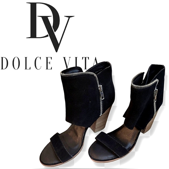 STYLISH OPEN TOE BLOCK HEEL SUEDE BOOTIE ZIPPER ACCENTS GREAT CONDITION - Picture 2 of 12